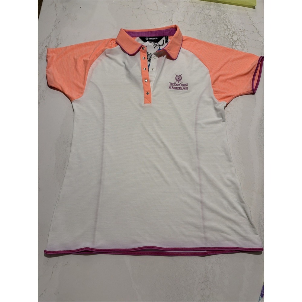 NWT SUNICE Shirt Womens Medium White Neon Golf Polo St Andrews Links